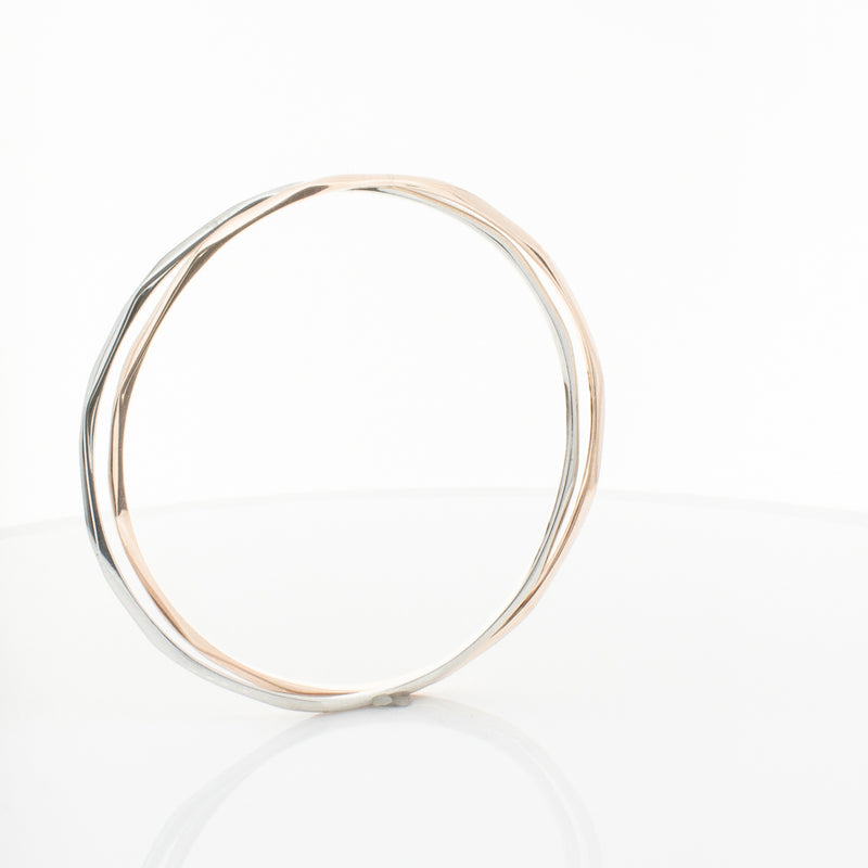 9ct Rose Gold & Sterling Silver Entwined Bangle-Bracelet-Walker & Hall