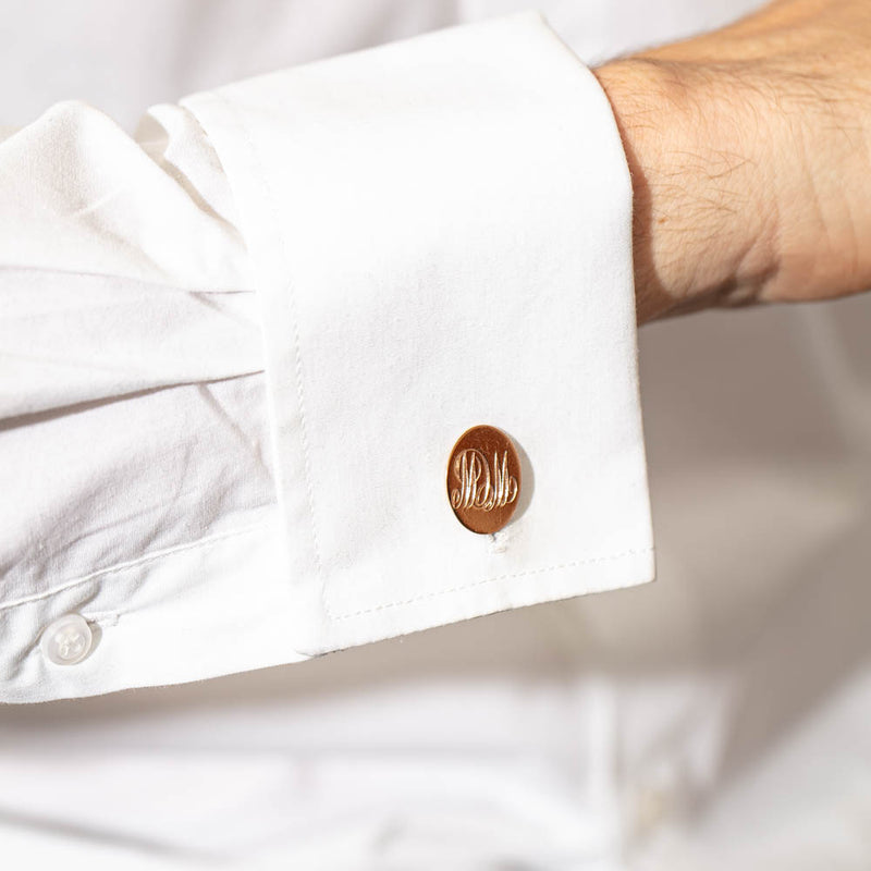 Vintage 9ct Rose Gold Engraved Cufflinks-Cufflinks-Walker & Hall