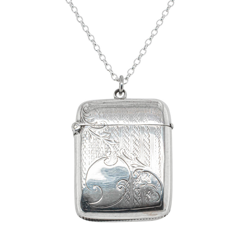 Vintage Sterling Silver Vesta Case with Chain-Vesta Case-Walker & Hall