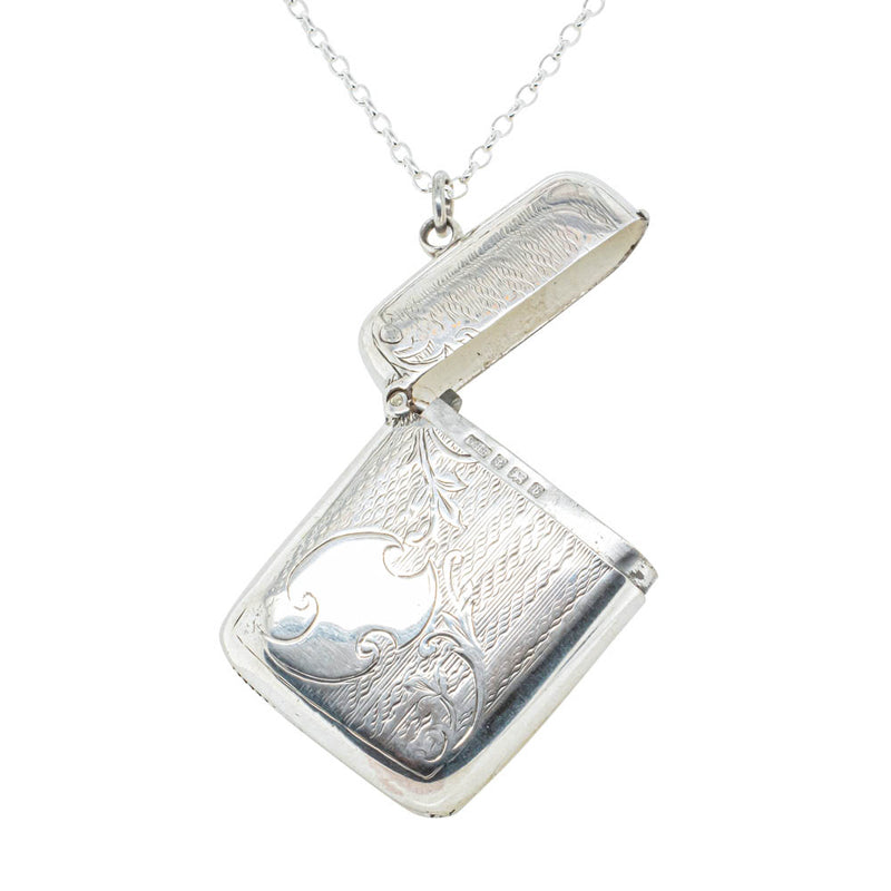 Vintage Sterling Silver Vesta Case with Chain-Vesta Case-Walker & Hall