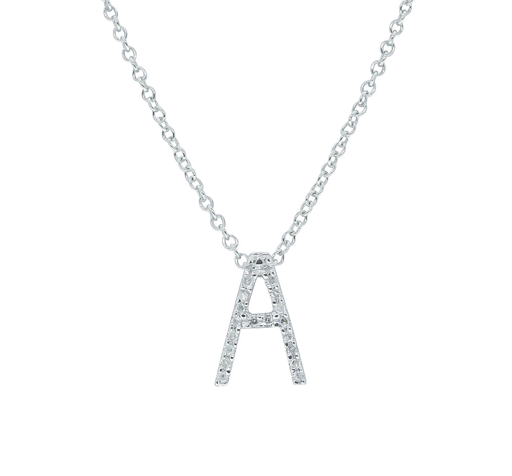 9ct White Gold Diamond Letter Pendant - Necklace - Walker & Hall