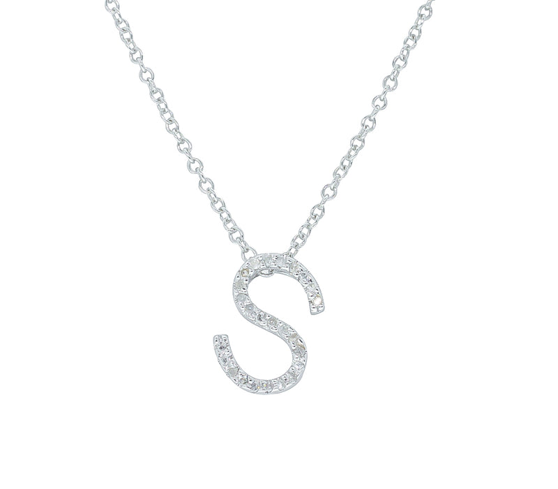 9ct White Gold Diamond Letter Pendant - Necklace - Walker & Hall