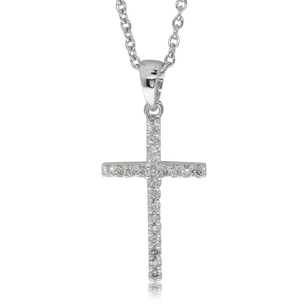 9ct White Gold Diamond Cross Pendant - Walker & Hall