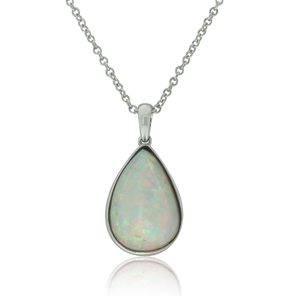 9ct White Gold Opal Pendant - Walker & Hall