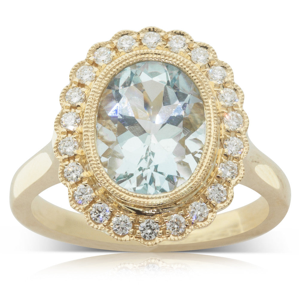 18ct Yellow Gold Aquamarine & Diamond Ring - Walker & Hall