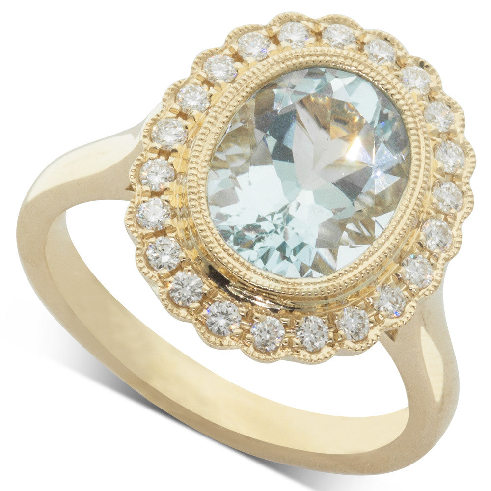 18ct Yellow Gold Aquamarine & Diamond Ring - Walker & Hall