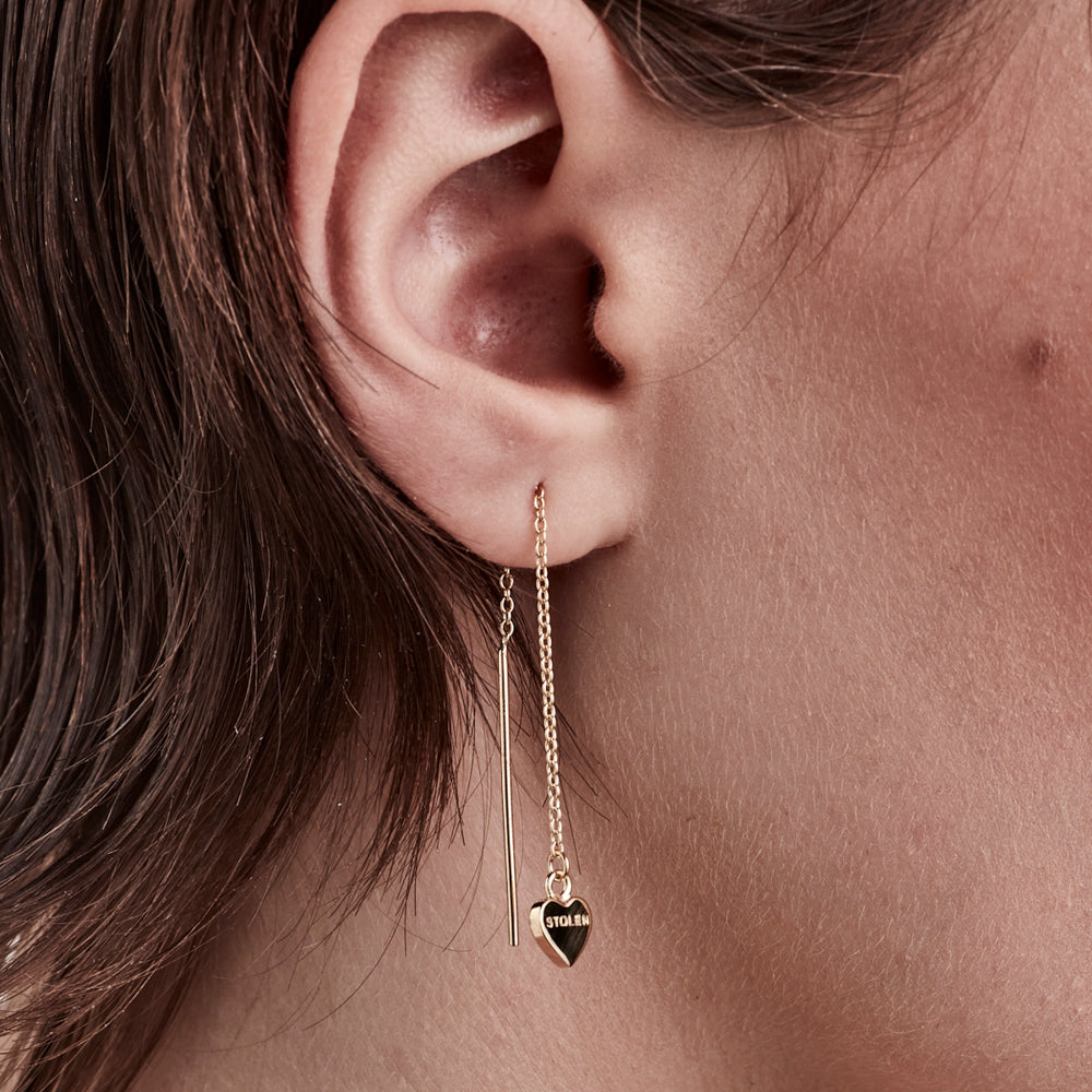 Stolen Girlfriends Club Falling Stolen Heart Thread Earrings Gold Plated Walker Hall