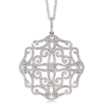 18ct White Gold .85ct Diamond Filigree Pendant - Walker & Hall